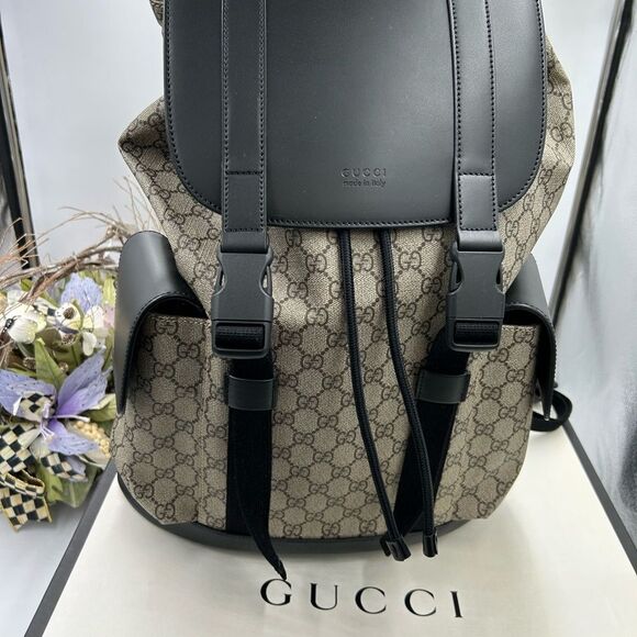 Men’s Gucci GG Supreme extra large backpack double buckle canvas new with tags - Picture 4 of 15